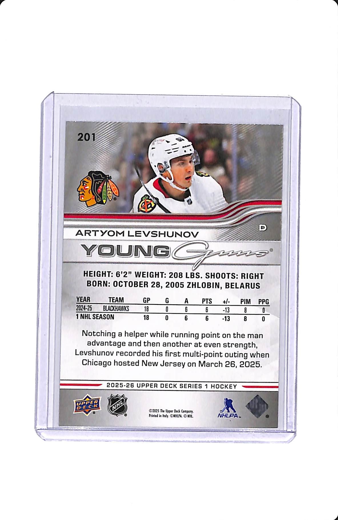 2025-26 UPPER DECK SERIES 1 YOUNG GUNS ARTYOM LEVSHUNOV