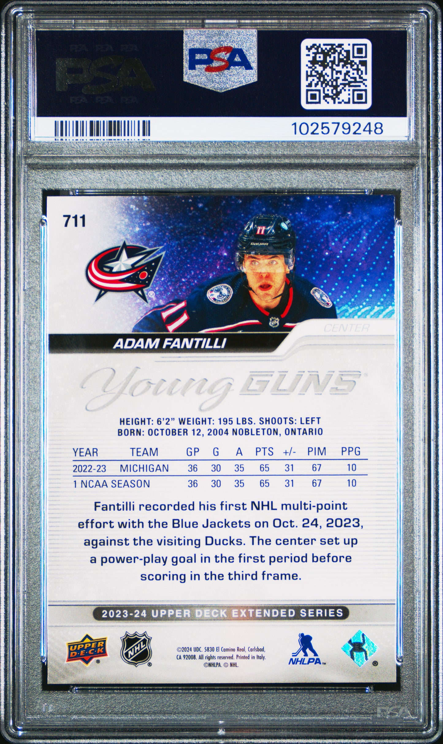 2023 UPPER DECK EXTENDED SERIES ADAM FANTILI YOUNG GUNS PSA 9