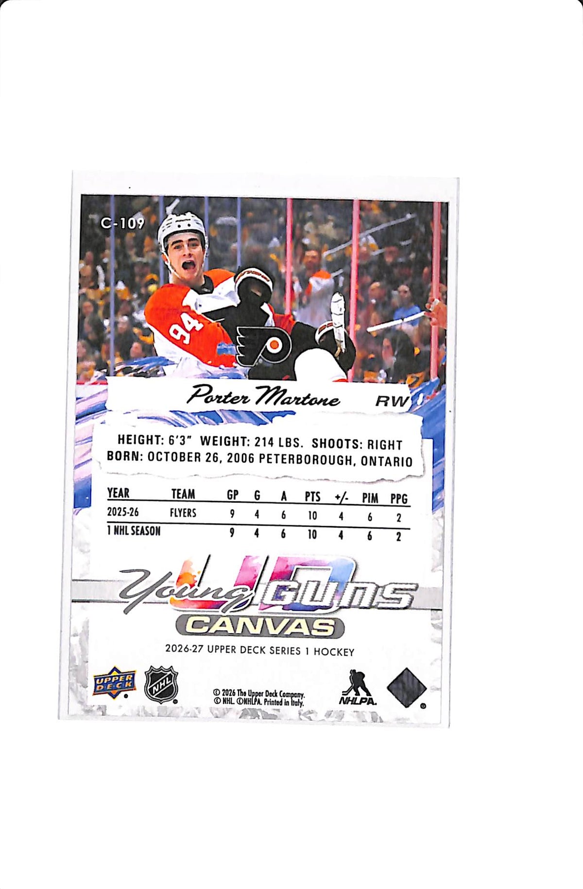 2026-27 UPPER DECK SERIES 1 PORTER MARTONE YOUNG GUNS CANVAS #C-109
