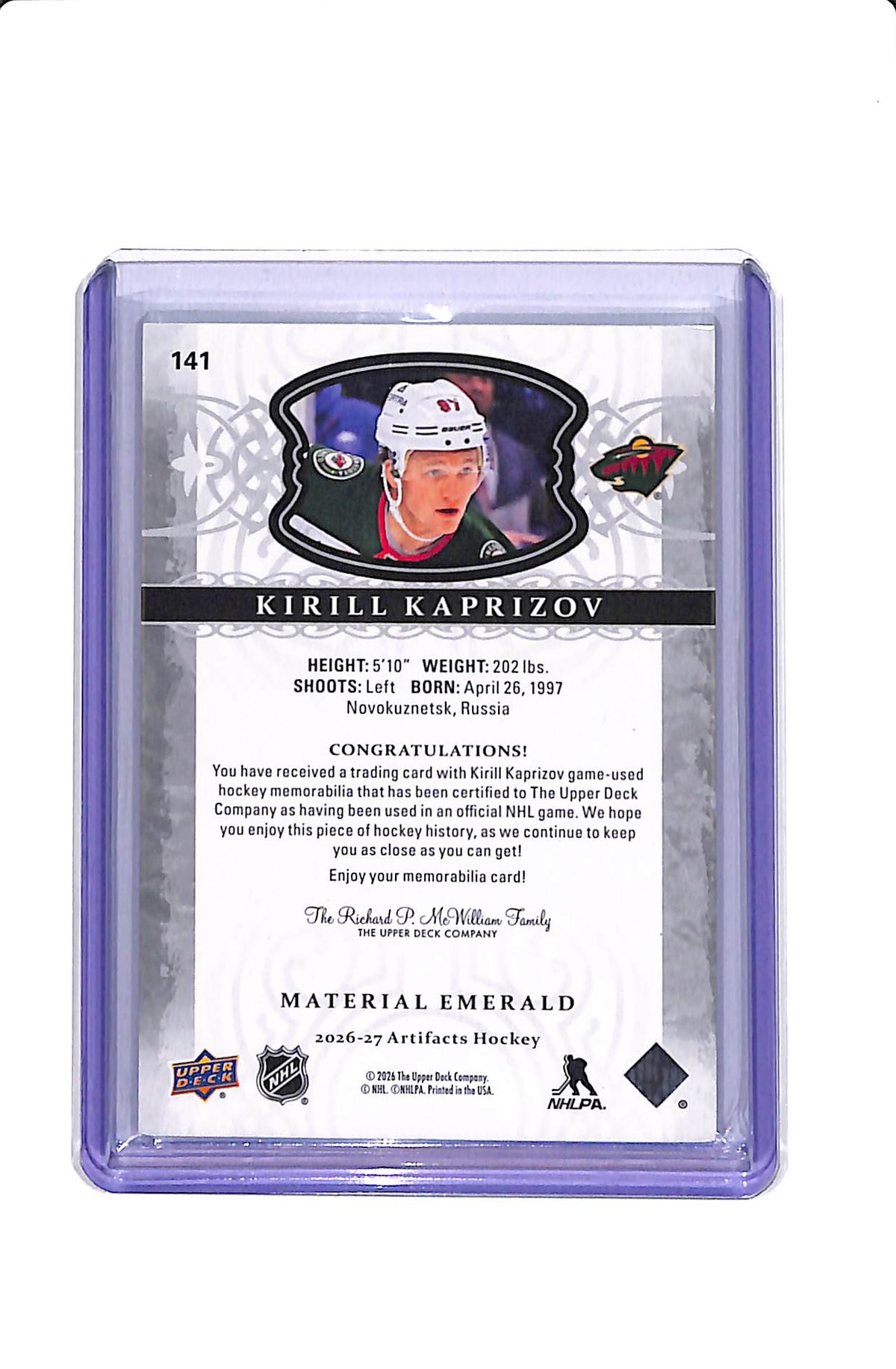 2026-27 UPPER DECK ARTIFACTS KIRILL KAPRIZOV STARS PATCH /25 #141