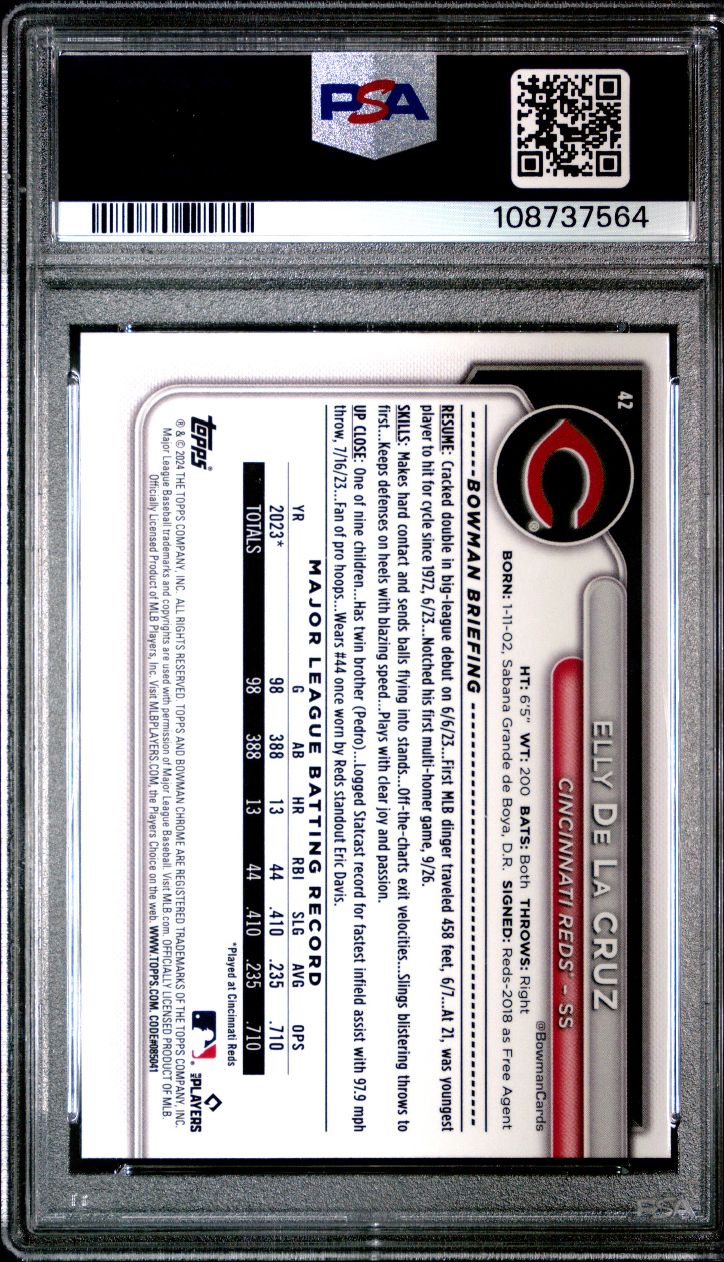 2024 BOWMAN CHROME ELLY DE LA CRUZ ROOKIE PSA 9 #42