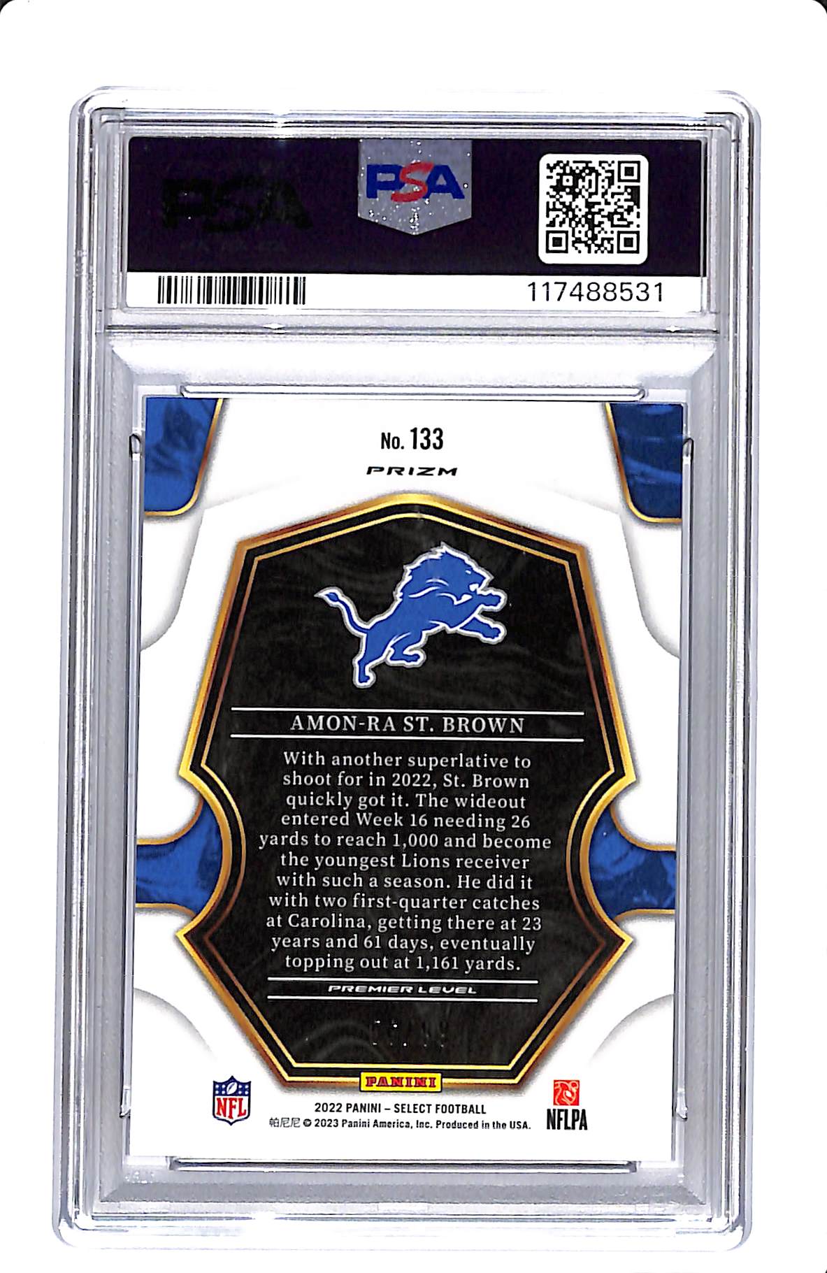 2022 SELECT AMON-RA ST.BROWN LIGHT BLUE PRIZM PSA/DAN CERT PSA 9 AUTO 10