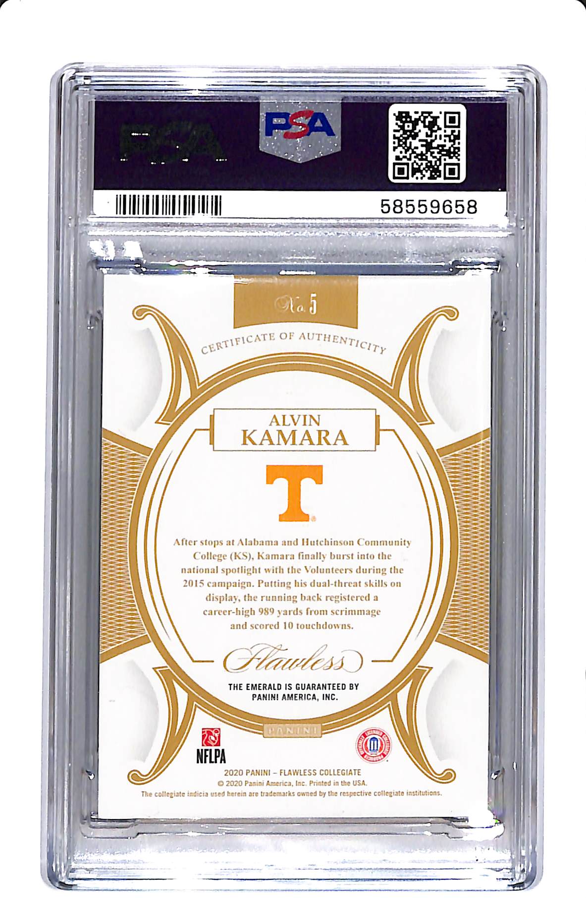 2020 PANINI FLAWLESS COLL. ALVIN KAMARA EMERALD /5 PSA 10