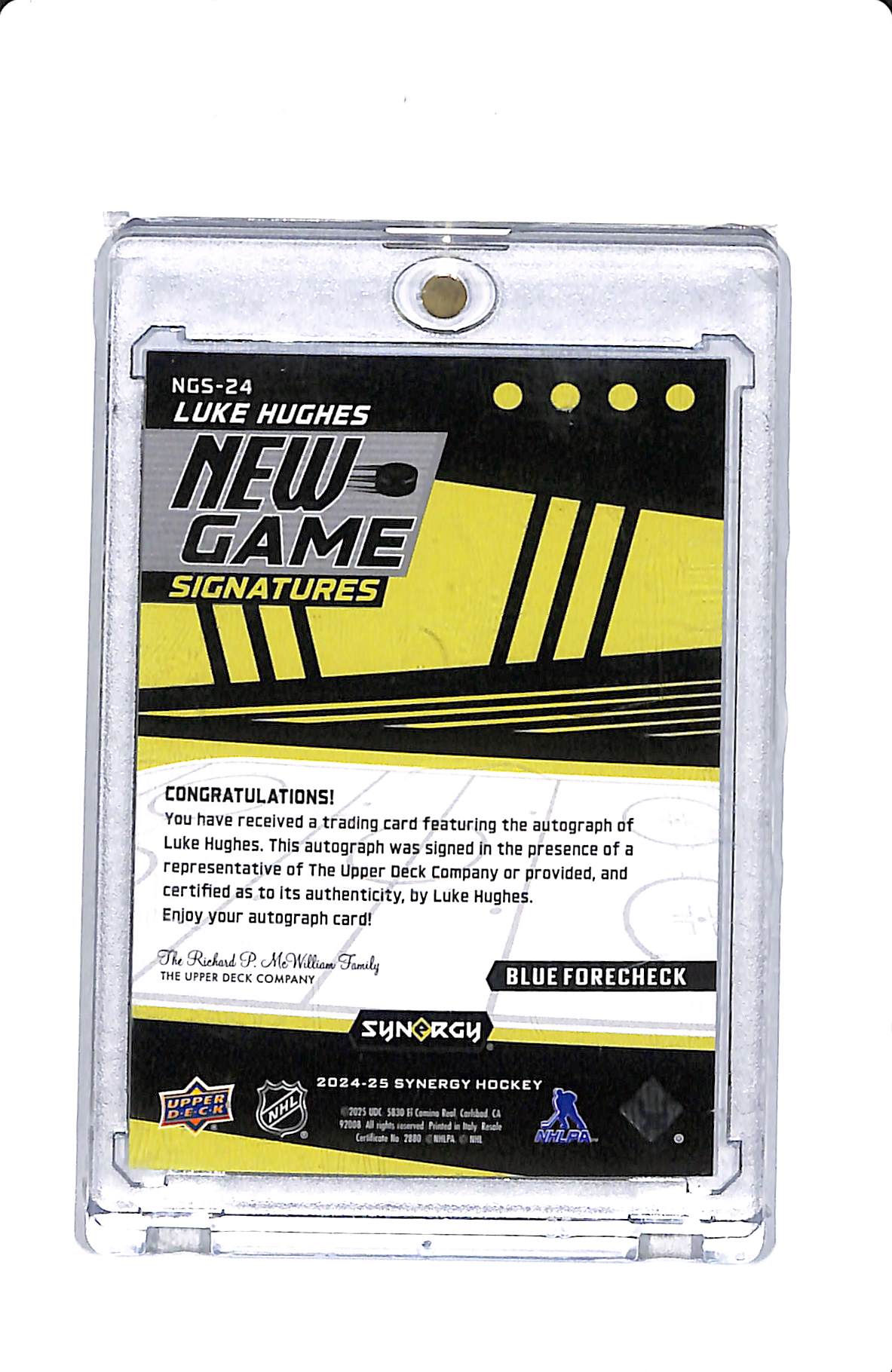 2024-25 UPPER DECK SYNERGY LUKE HUGHES NEW GAME SIGNATURES 14/15