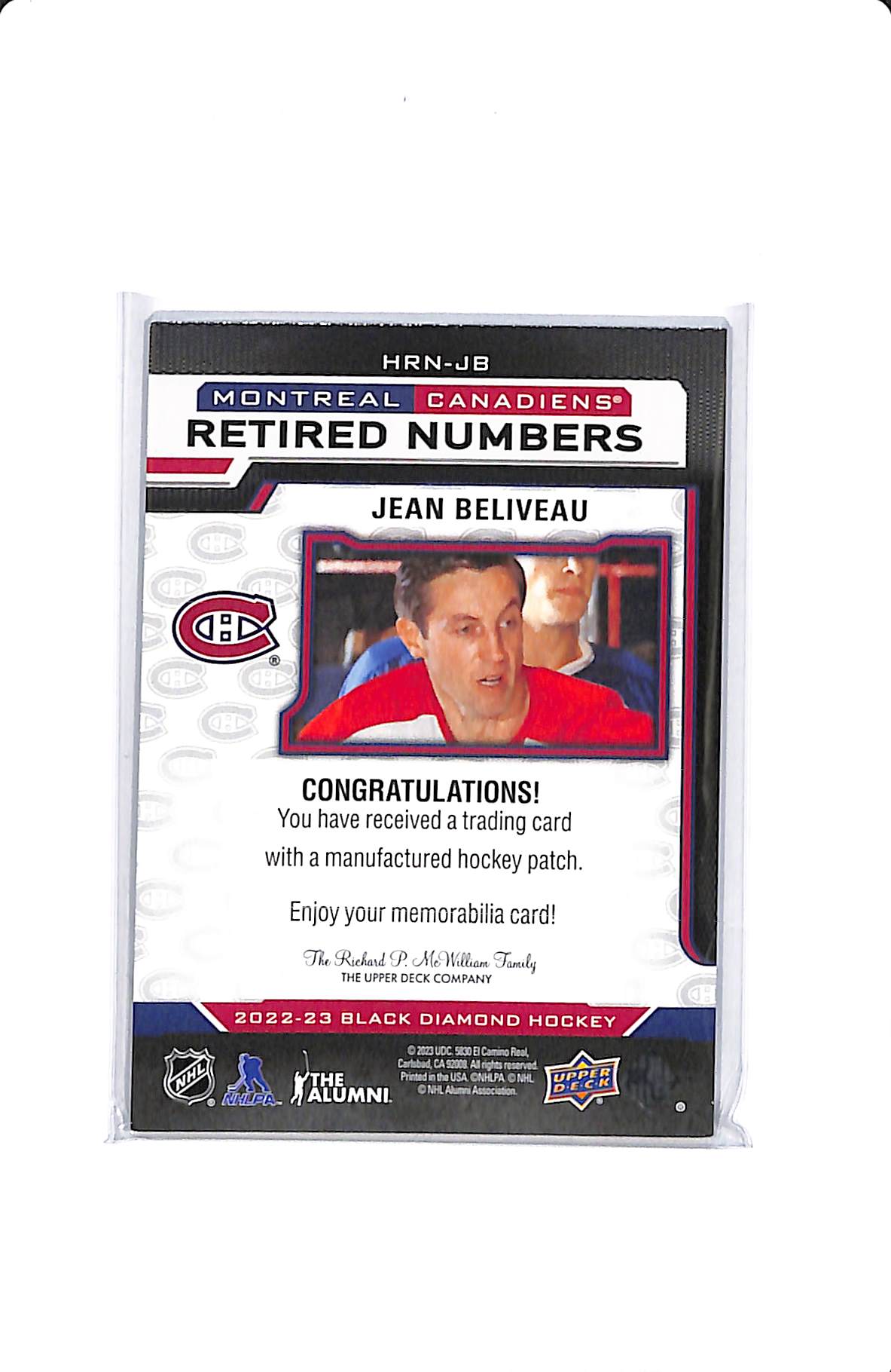 2022-23 UPPER DECK BLACK DIAMOND JEAN BELIVEAU RETIRED NUMBERS 07/99
