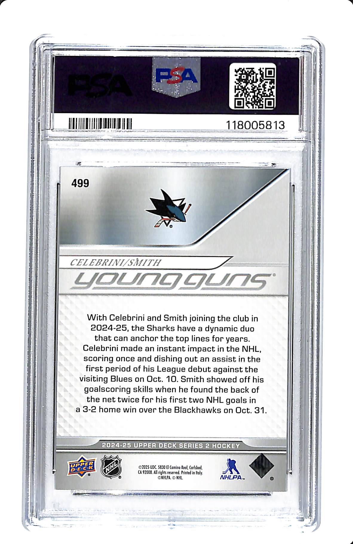 2024-25 UPPER DECK SERIES 2 CELEBRINI/SMITH DELUXE YOUNG GUNS 138/250 PSA 9