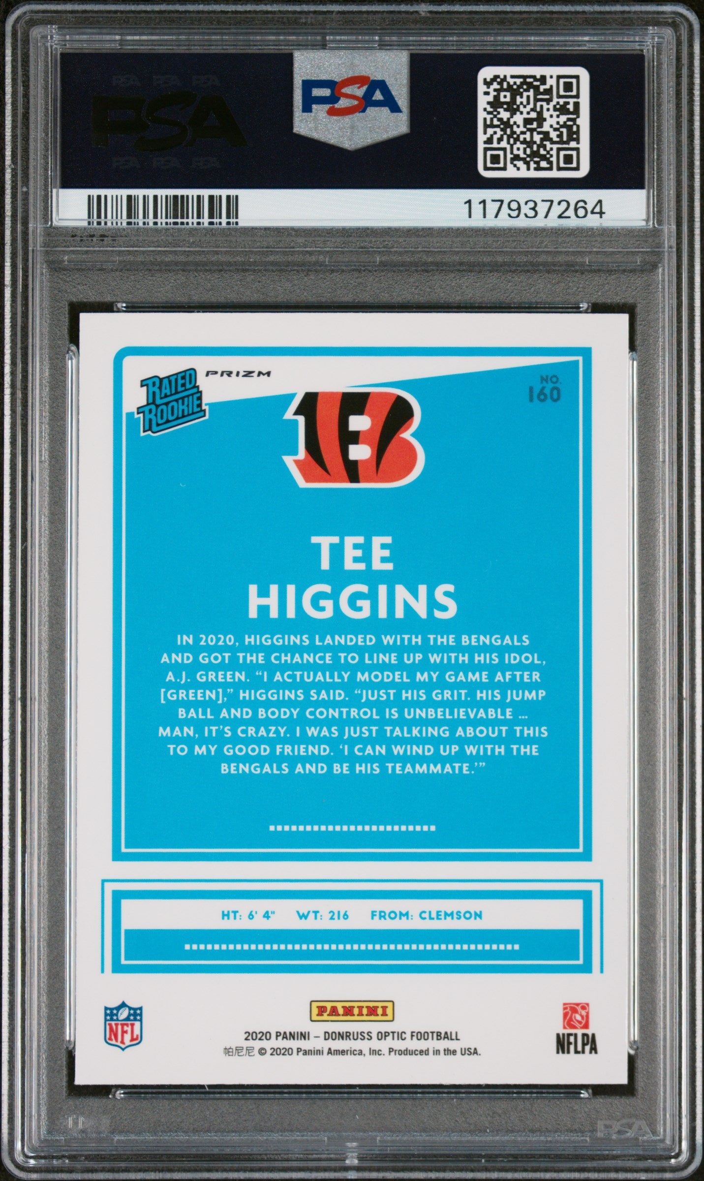 2020 PANINI DONRUSS OPTIC TEE HIGGINS PINK RATED ROOKIE PSA 8 #160