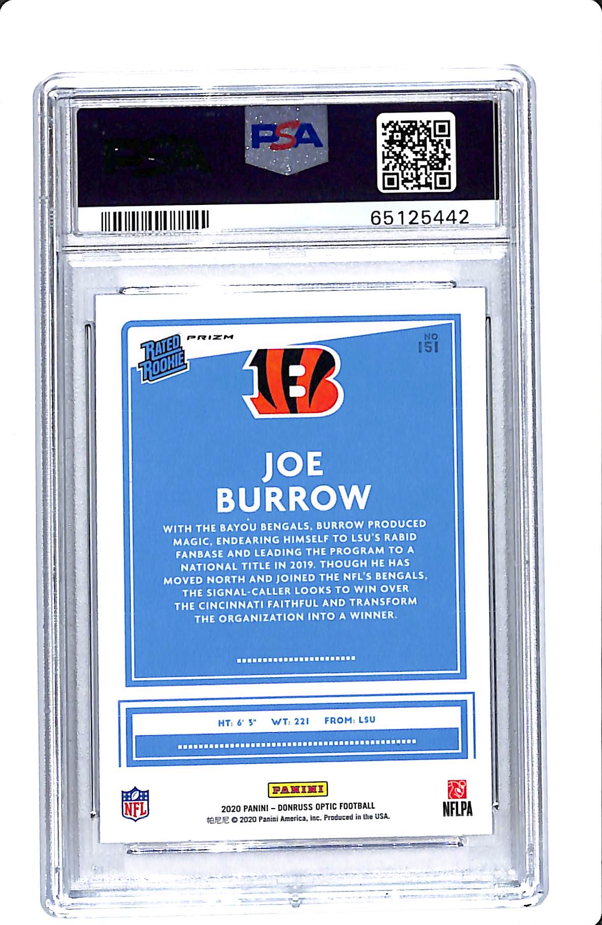 2020 PANINI DONRUSS OPTIC JOE BURROW BLUE SCOPE PSA 10