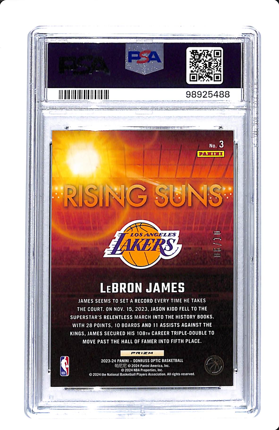 2023 PANINI DONRUSS OPTIC LEBRON JAMES RISING SUNS GOLD PSA 9 06/10