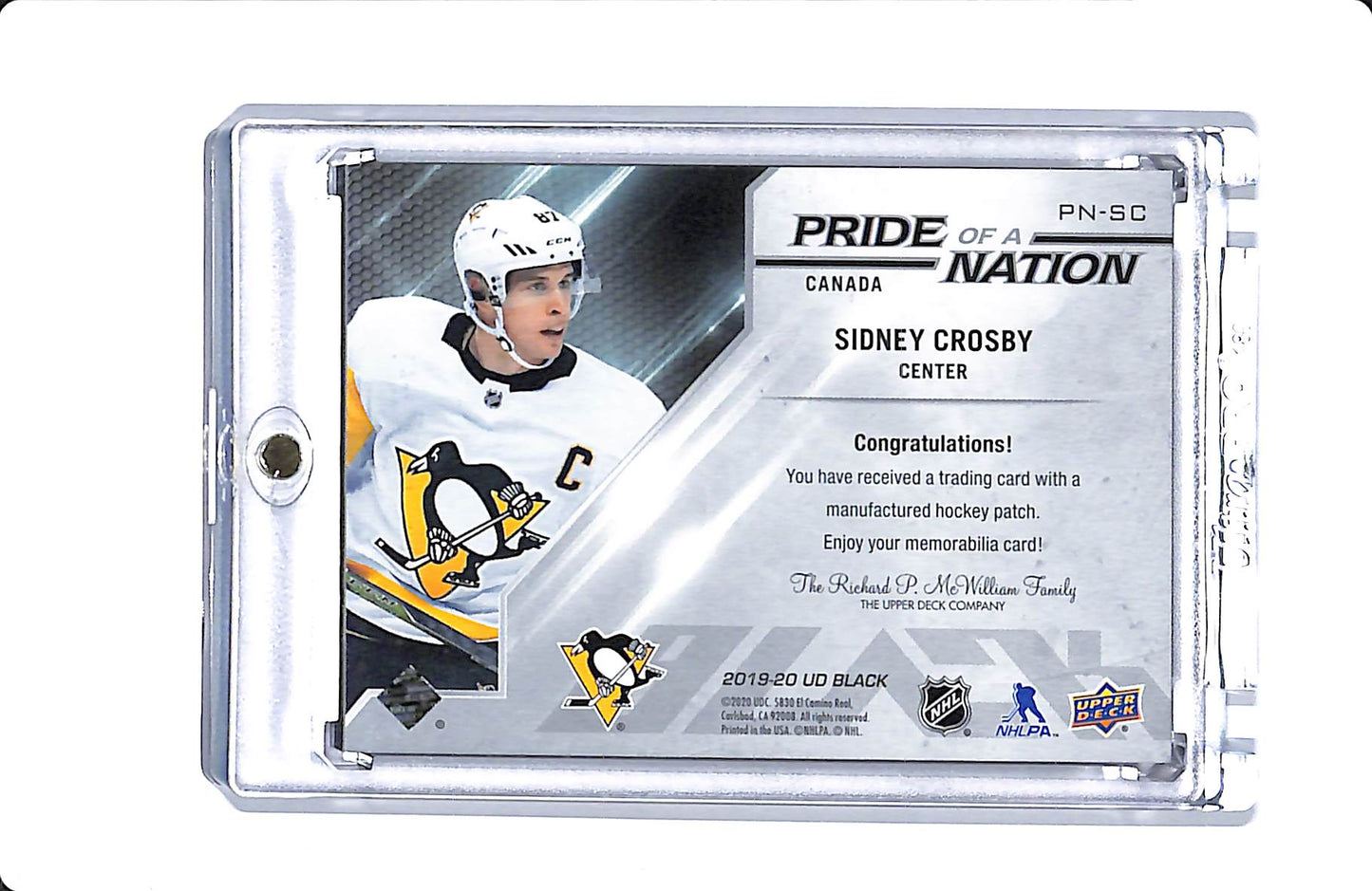 2019-20 UD BLACK PRIDE OF A NATION CANADA SIDNEY CROSBY PATCH 37/99