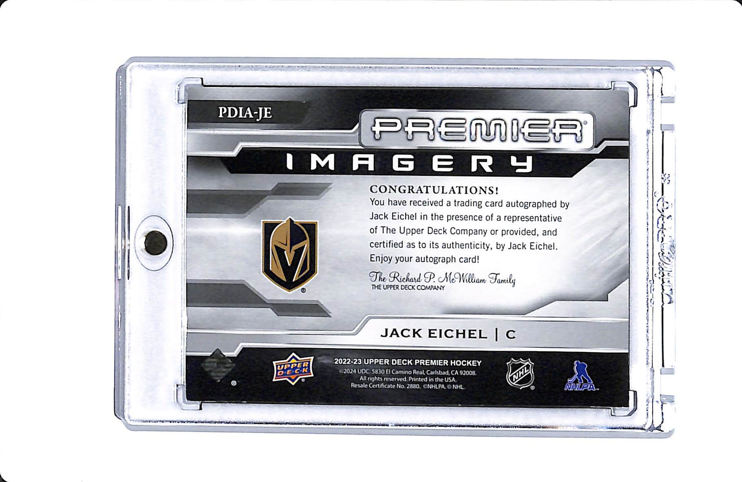 2022-23 UPPER DECK PREMIER IMAGERY PREMIER JACK EICHEL AUTO