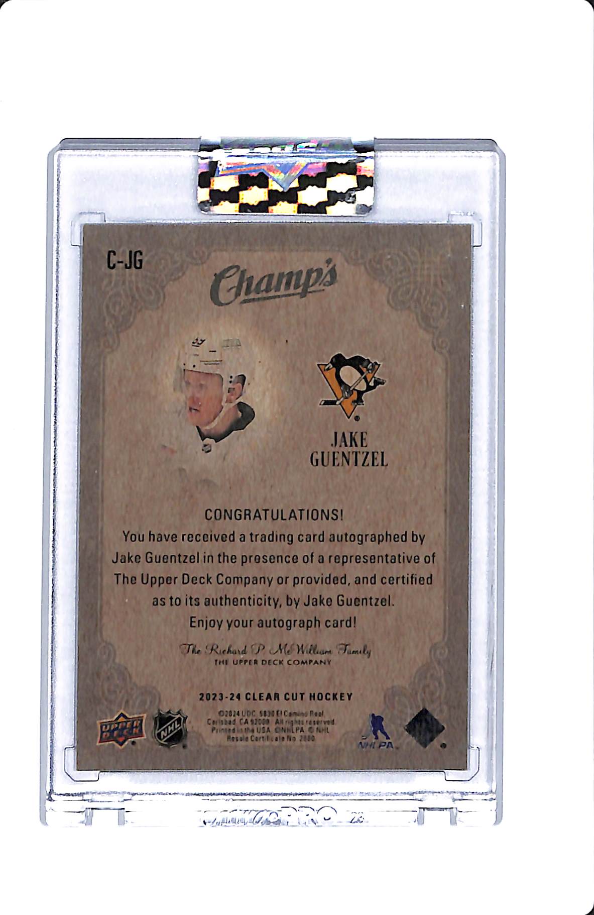 2023-24 UPPER DECK CLEAR CUT CHAMPS JAKE GUENTZEL AUTO