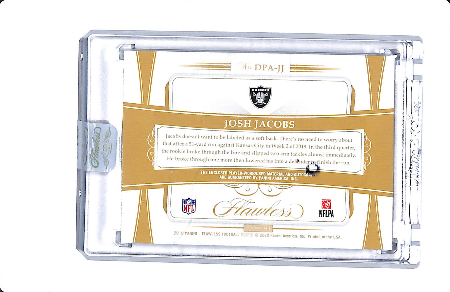 2019 PANINI FLAWLESS RED JOSH JACOBS ROOKIE PATCH AUTO 05/15