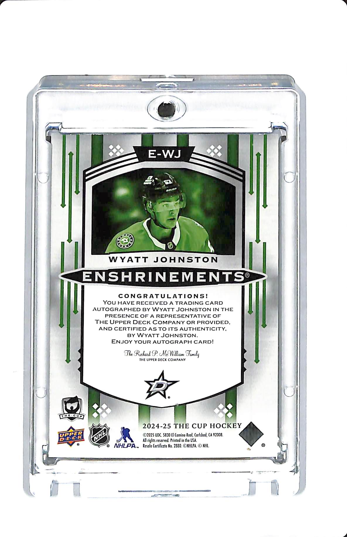 2024-25 UPPER DECK THE CUP ENSHRINEMENTS WYATT JOHNSTON AUTO 65/99