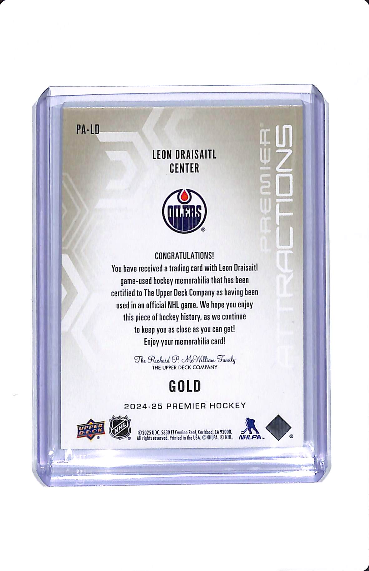 2024-25 UPPER DECK PREMIER ATTRACTIONS GOLD PATCH LEON DRAISAITL 15/35