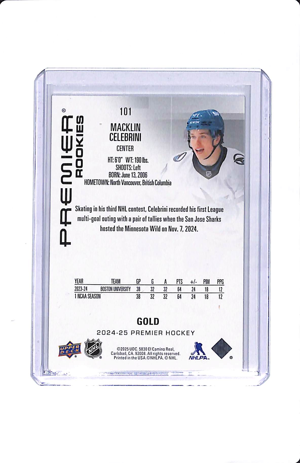 2024-25 UPPER DECK PREMIER ROOKIES GOLD MACKLIN CELEBRINI 150/199