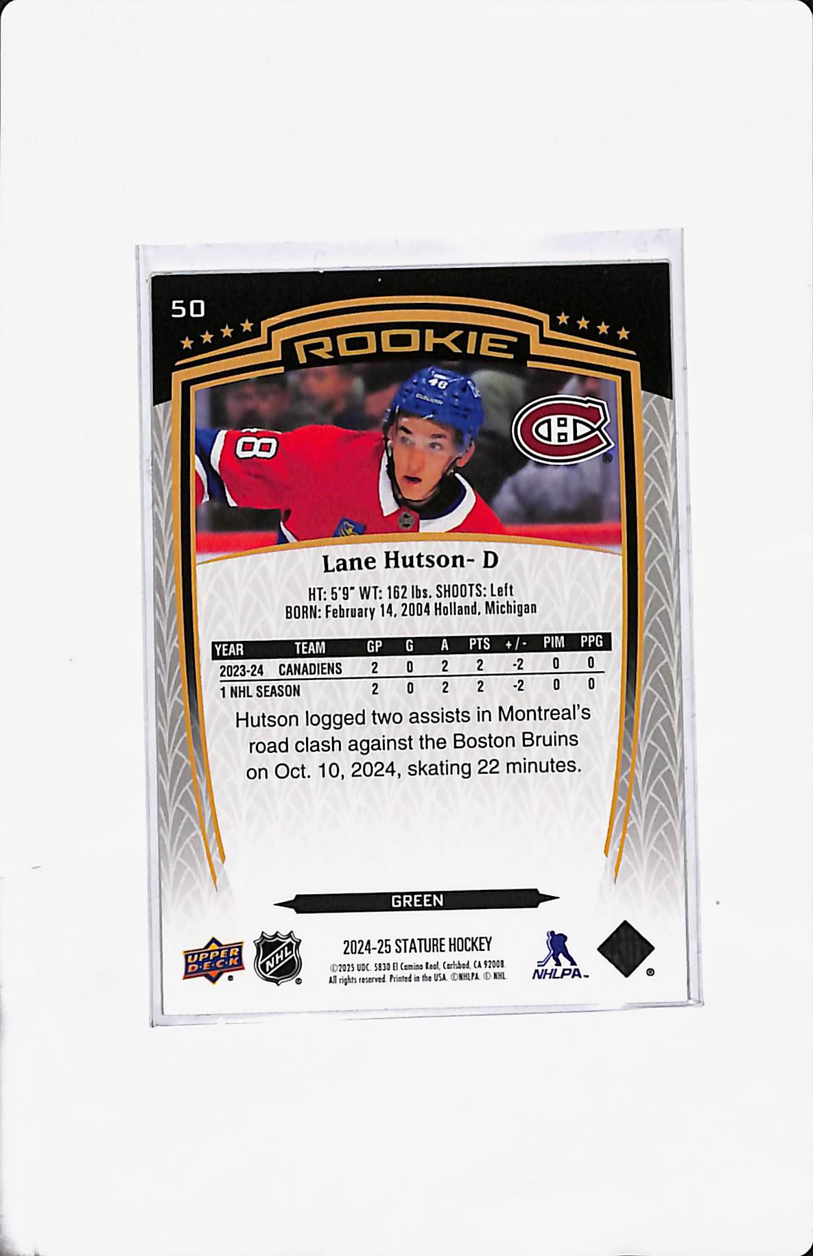 2024-25 STATURE LANE HUTSON ROOKIE GREEN /375