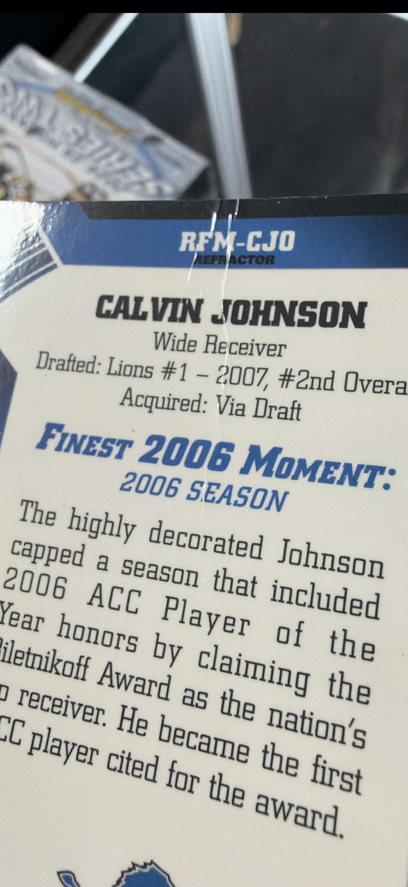 2007 TOPPS FINEST MOMENTS CALVIN JOHNSON ROOKIE REFRACTOR 115/199
