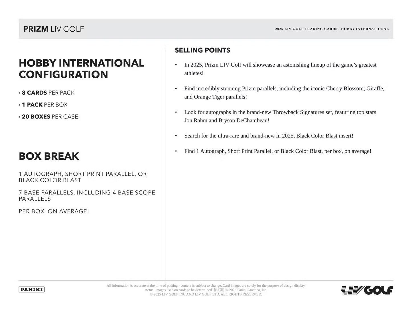 2025 Panini Prizm LIV Golf International Hobby box