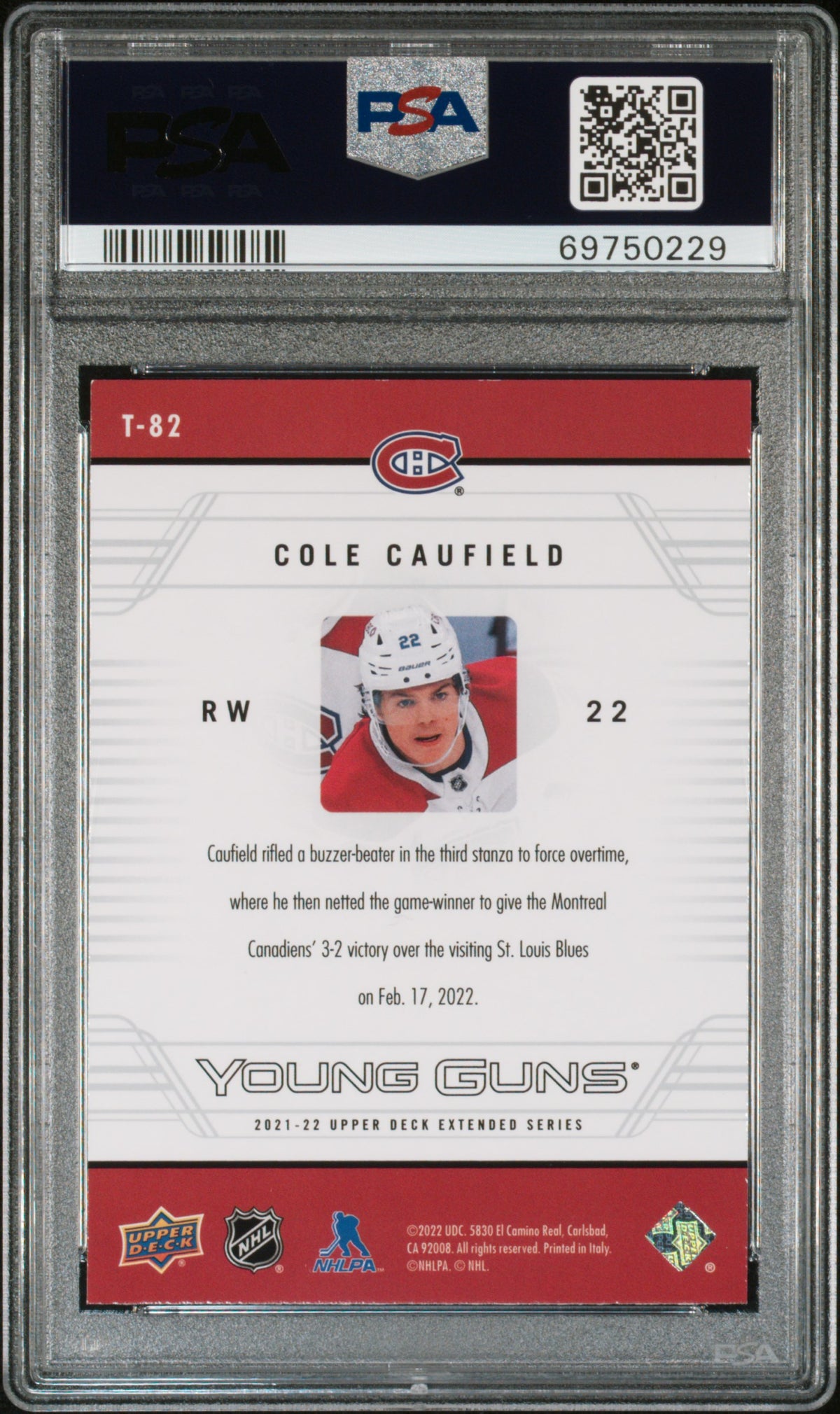 2021 UPPER DECK EXTENDED SERIES 06-07 RETRO YOUNG GUNS #T82 COLE CAUFIELD PSA 9
