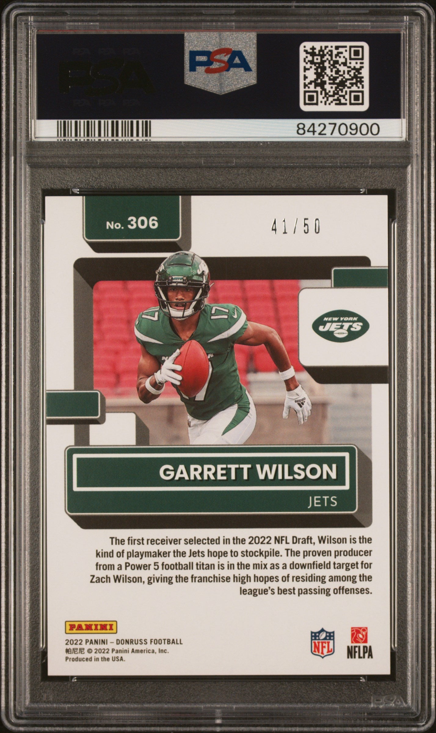 2022 PANINI DONRUSS GARRETT WILSON PRESS PROOF GOLD /50 PSA 10 #306