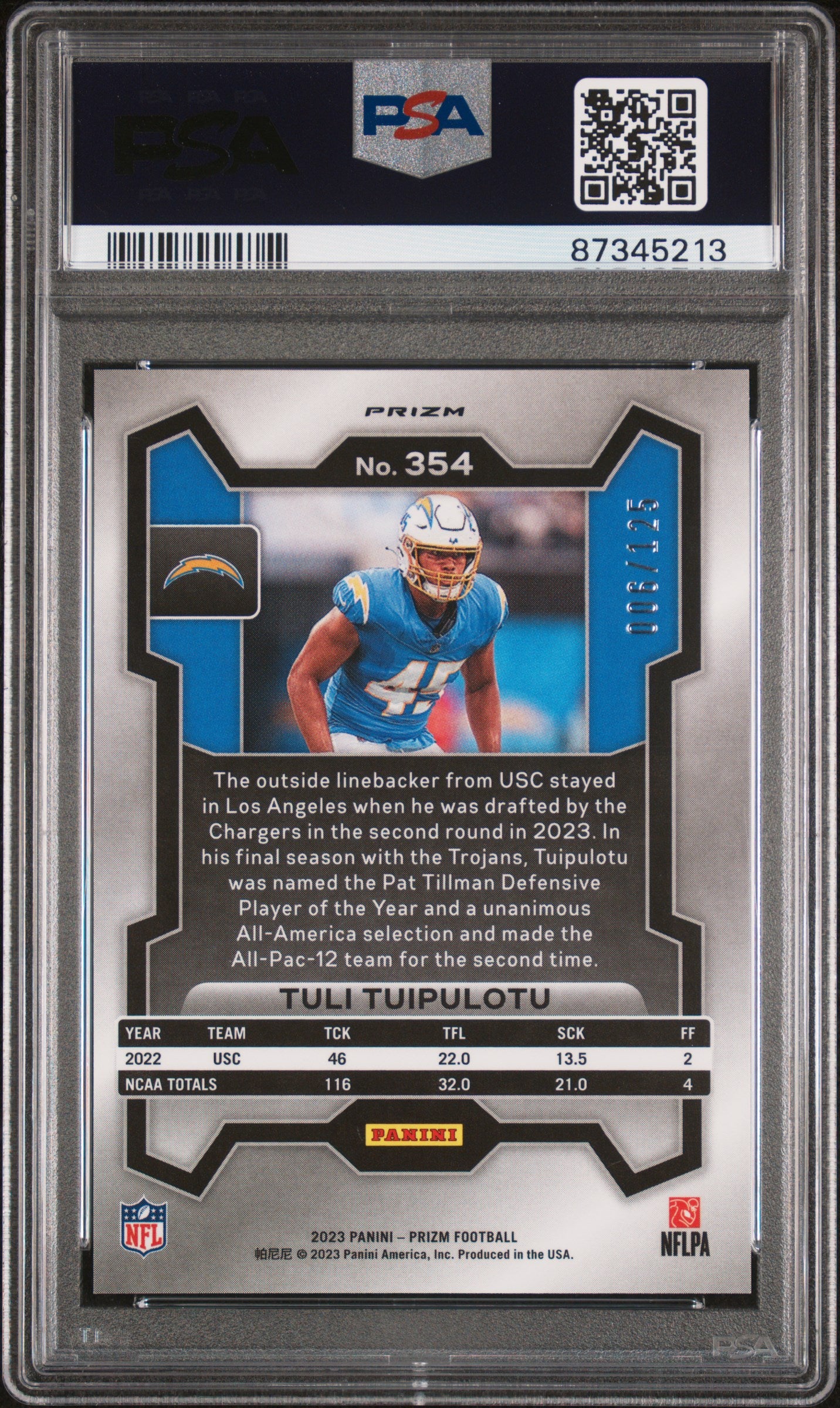 2023 PANINI PRIZM TULI TUIPULOTU PURPLE ROOKIE /125 PSA 10 #354