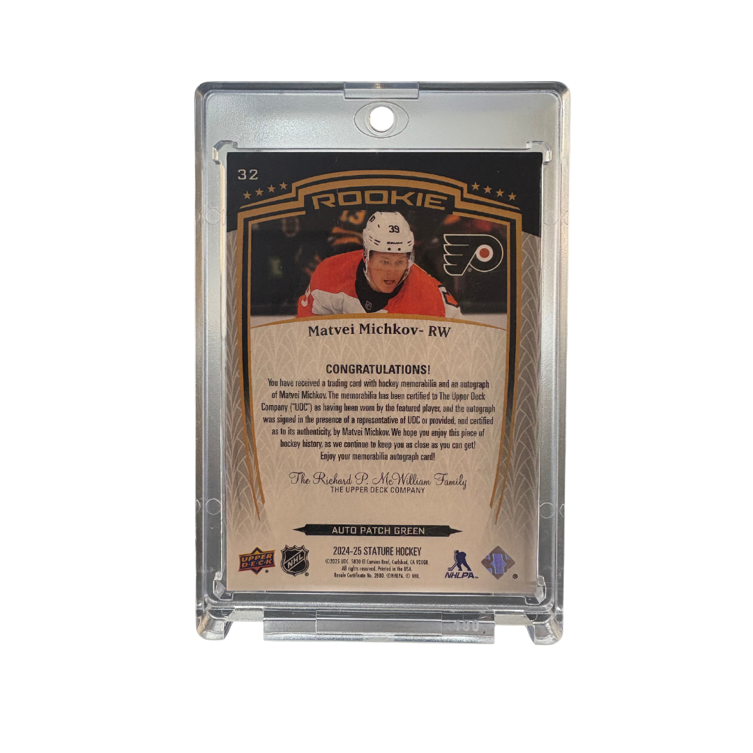 2024-25 UPPER DECK STATURE MATVEI MICHKOV ROOKIE PATCH AUTO GREEN 08/35