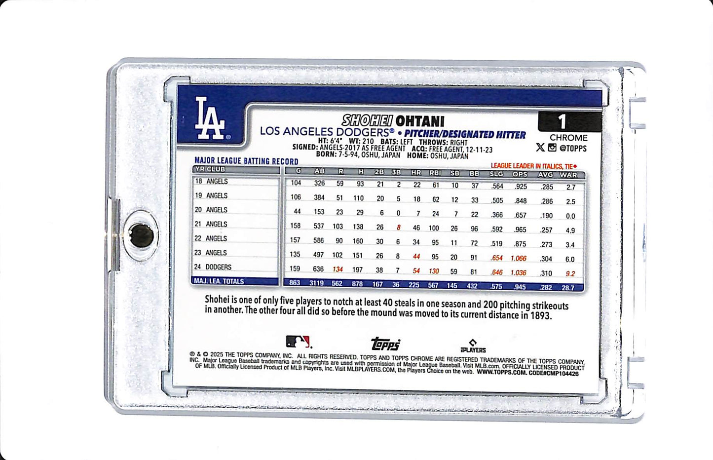 2025 TOPPS CHROME LOGOFRACTOR EDITION AQUA SHOHEI OHTANI 178/199