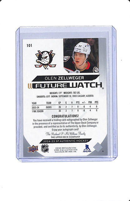 2024-25 UD SP AUTHENTIC FUTURE WATCH AUTO OLEN ZELLWEGER 011/199