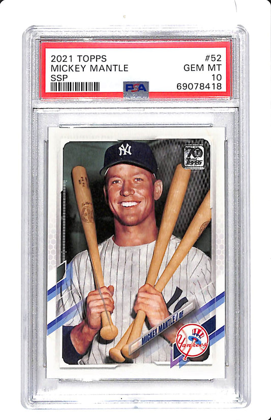 2021 TOPPS MICKEY MANTLE SSP PSA 10 #52 *CRACK IN SLAB*