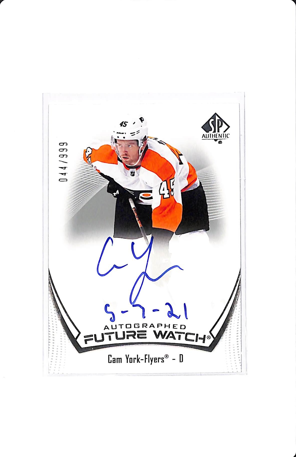 2021-22 UD SP AUTHENTIC CAM YORK FUTURE WATCH AUTOGRAPH INSCRIBED /999 #106