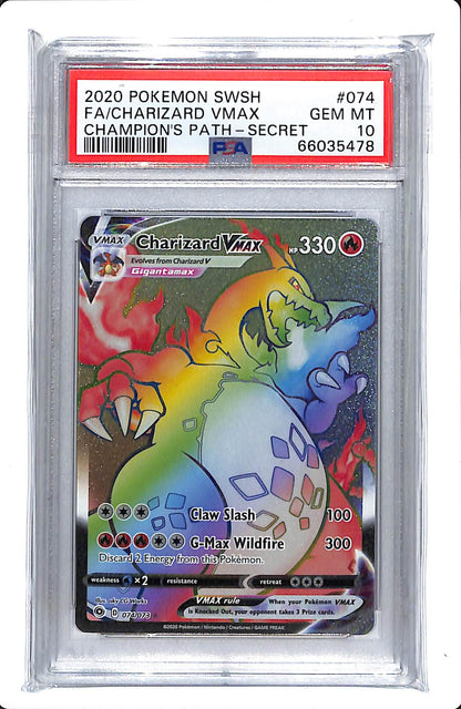 2020 POKEMON SWSH CHARIZARD VMAX CHAMPION'S PATH SECRET 074/073 PSA 10