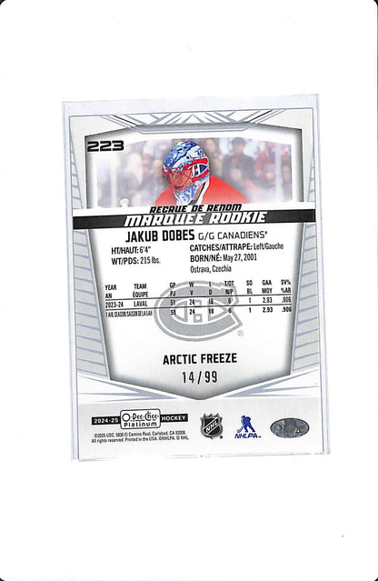 2024-25 UD O-PEE-CHEE PLATINUM JAKUB DOBES MARQUEE ROOKIE ARTIC FREEZE /99 #223