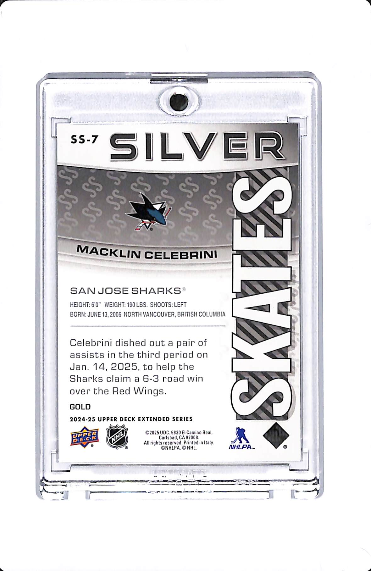 2024-25 UPPER DECK EXTENDED SERIES MACKLIN CELEBRINI SILVER SKATES RC