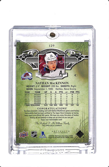 2020-21 UPPER DECK ARTIFACTS NATHAN MACKINNON DUAL PATCH /15 #129