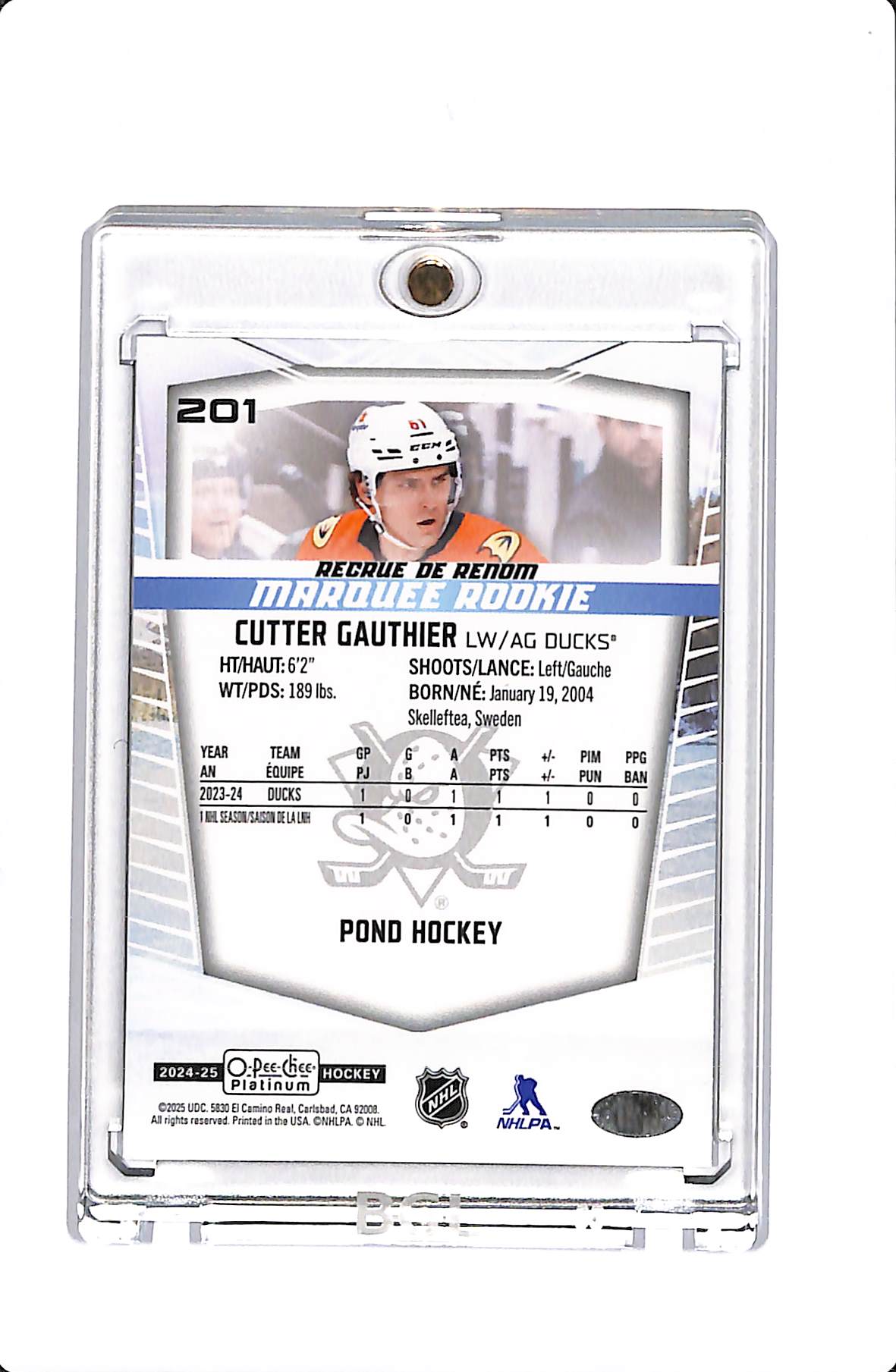 2024-25 UD O-PEE-CHEE PLATINUM CUTTER GAUTHIER MARQUEE ROOKIE POND HOCKEY #201