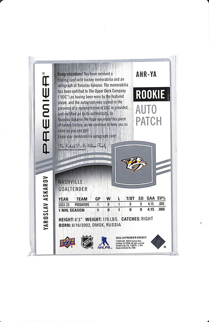 2023-24 UPPER DECK PREMIER YAROSLAV ASKAROV ROOKIE AUTO PATCH /99 #AHR-YA