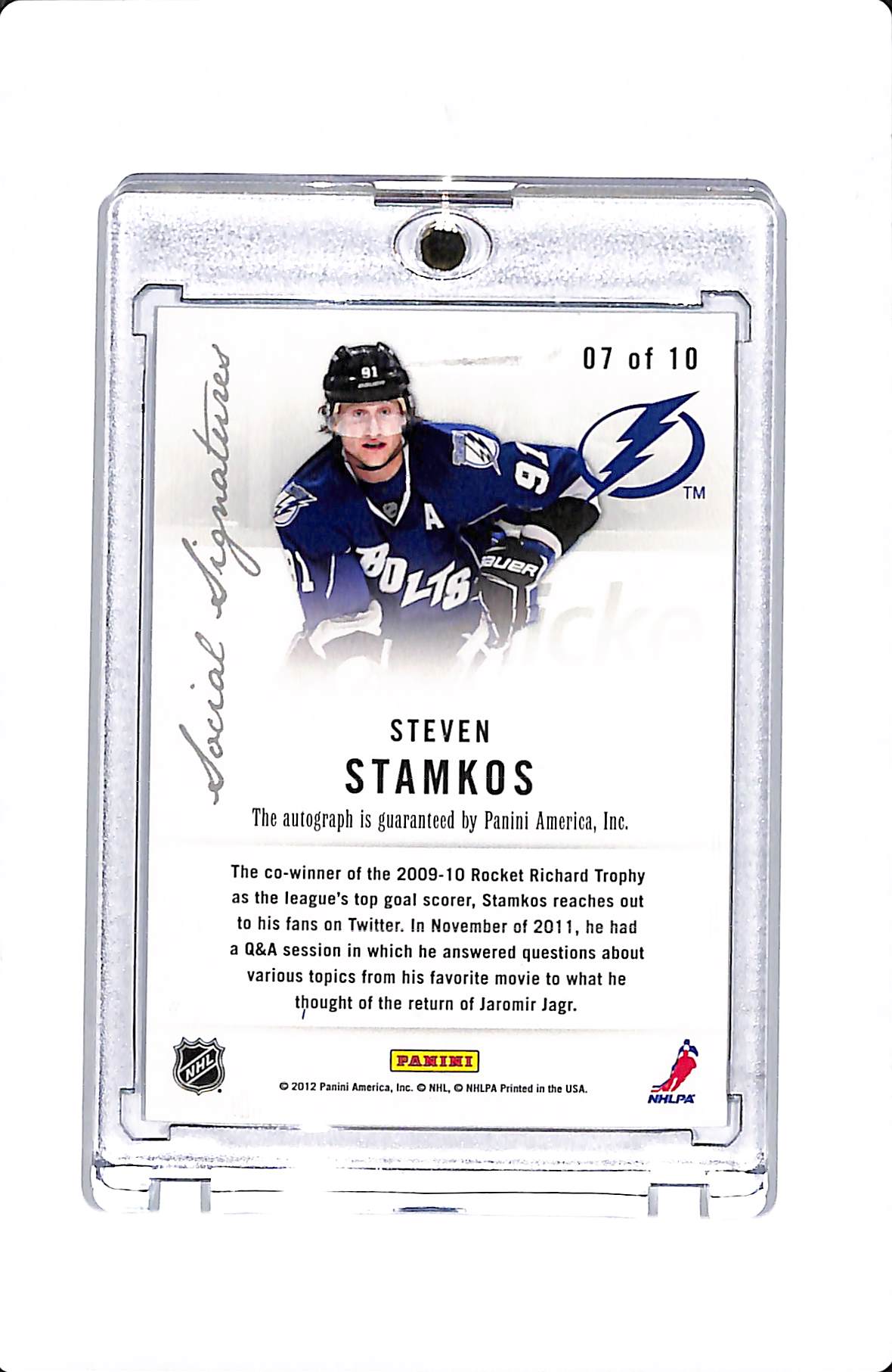 2012 PANINI ELITE STEVEN STAMKOS SOCIAL SIGNATURES