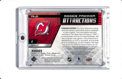 2019-20 UD PREMIER JACK HUGHES ROOKIE PREMIER ATTRACTIONS AUTO PATCH /49 #PA-JH