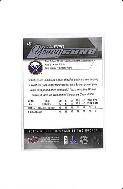2015-16 UPPER DECK SERIES 2 JACK EICHEL YOUNG GUNS #451