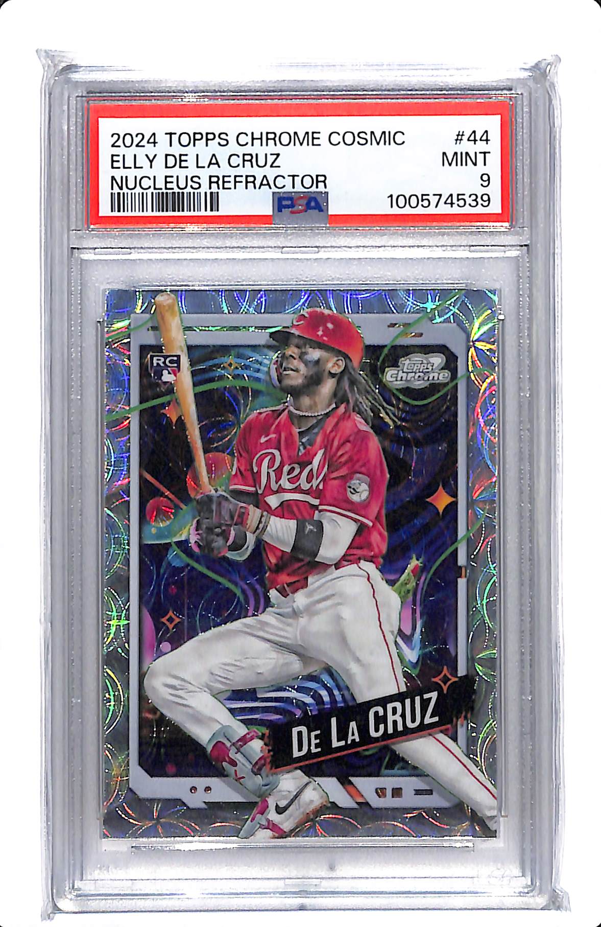2024 TOPPS CHROME COSMIC ELLY DE LA CRUZ NUCLEUS REFRACTOR ROOKIE PSA 9