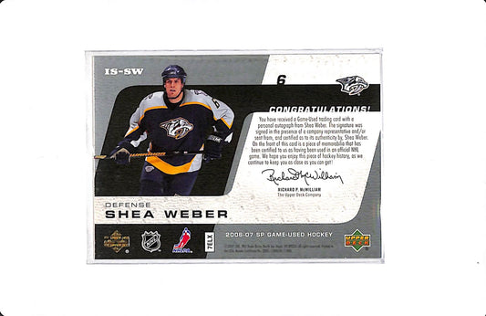 2006-07 UPPER DECK SP GAME USED SHEA WEBER INKED SWEATERS /100 #IS-SW