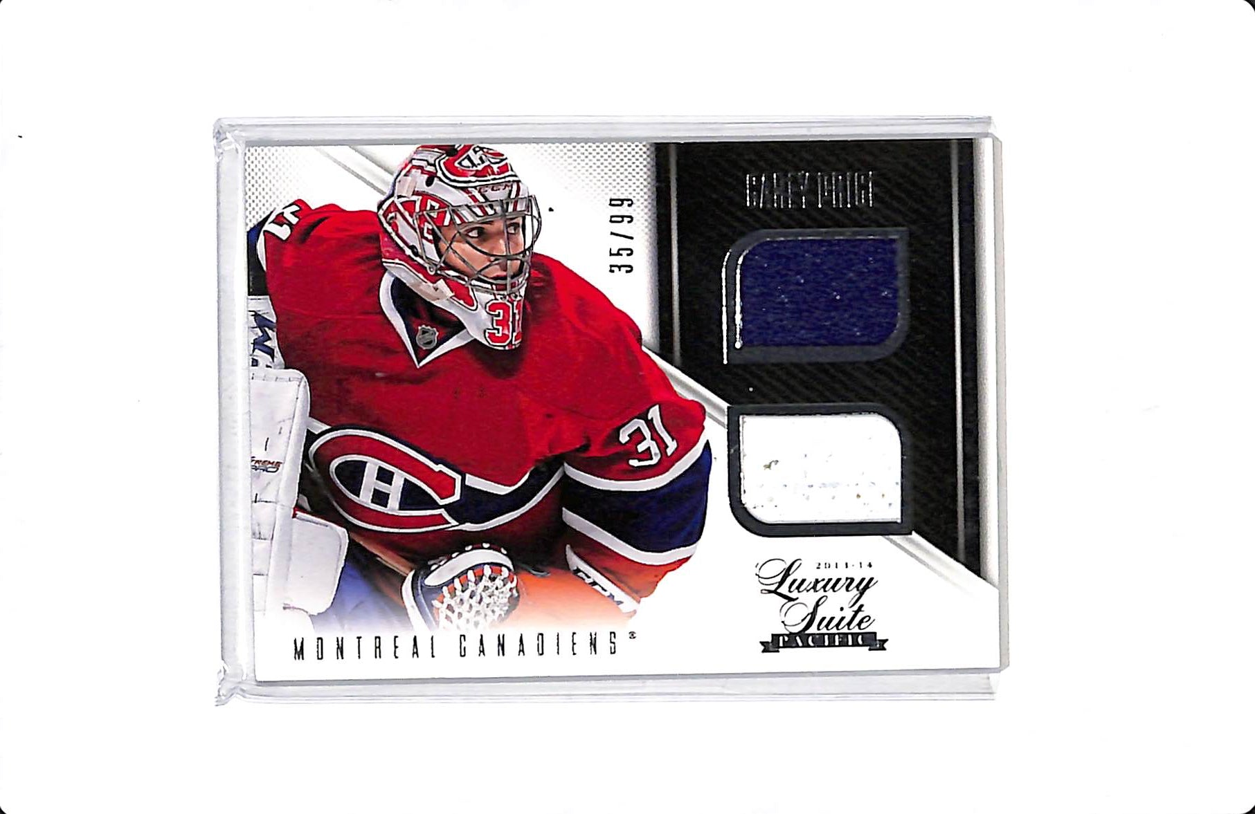 2013-14 PANINI ROOKIE ANTHOLOGY LUXURY SUITE CAREY PRICE DUAL STICK PATCH /99 #72