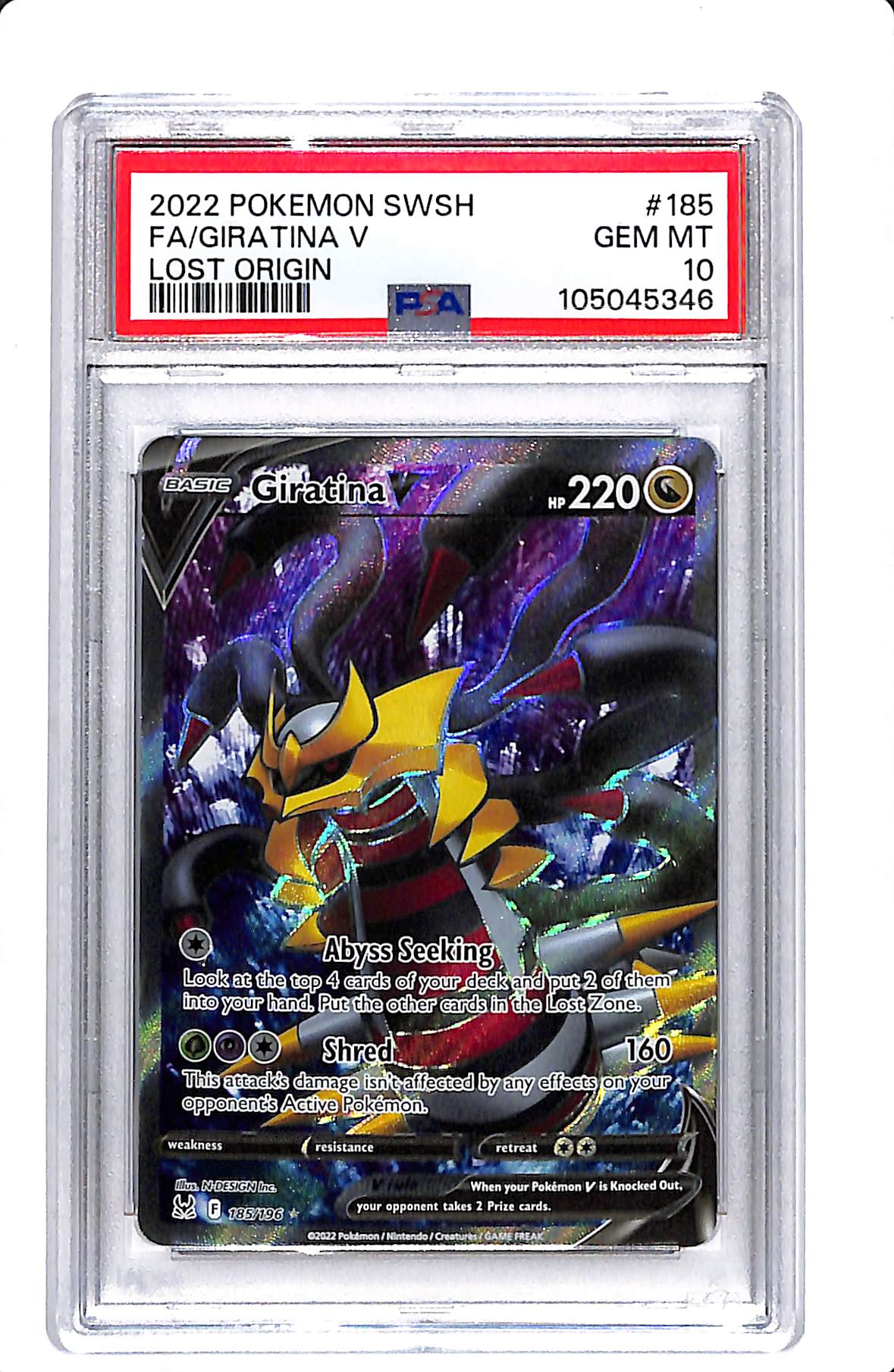 2022 POKEMON SWSH FULL ART GIRATINA V LOST ORIGIN 185/196 PSA 10