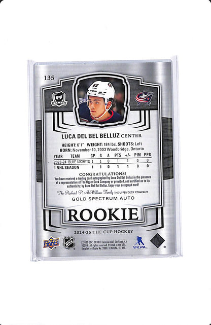 2024-25 UPPER DECK THE CUP LUCA DEL BEL BELLUZ ROOKIE AUTO /36 #135