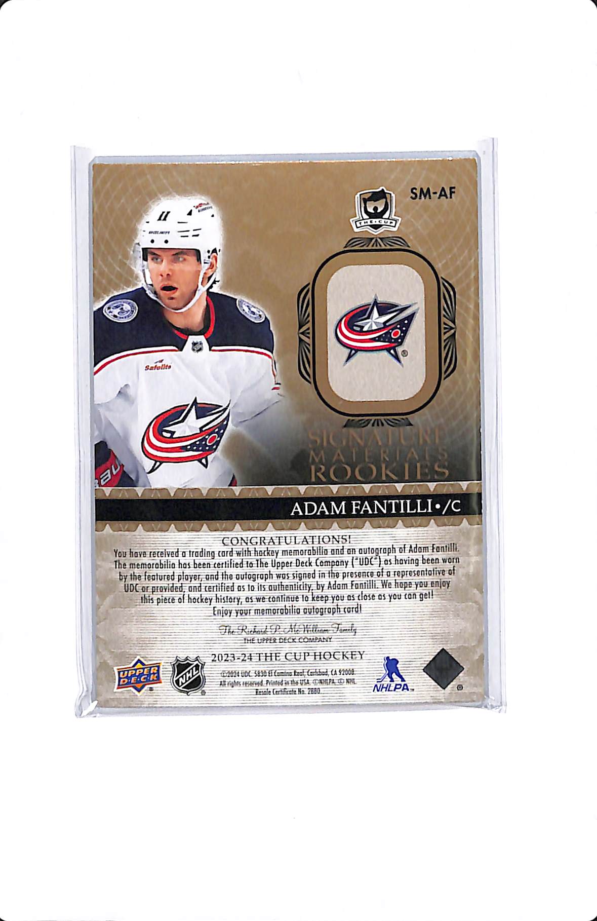 2023-24 UPPER DECK THE CUP ADAM FANTILI SIGNATURE MATERIALS ROOKIES /99 #SM-AF