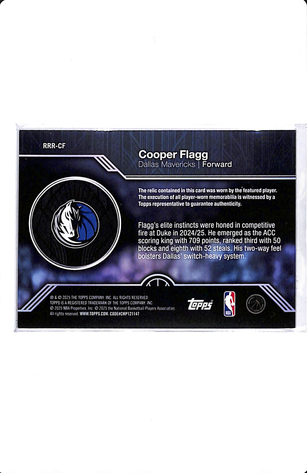 2025 TOPPS COOPER FLAGG ROUNDBALL REMNANTS JERSEY ROOKIE #RRR-CF