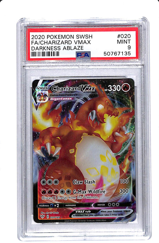 2020 POKEMON SWSH FULL ART CHARIZARD VMAX DARKNESS ABLAZE PSA 9 020/189