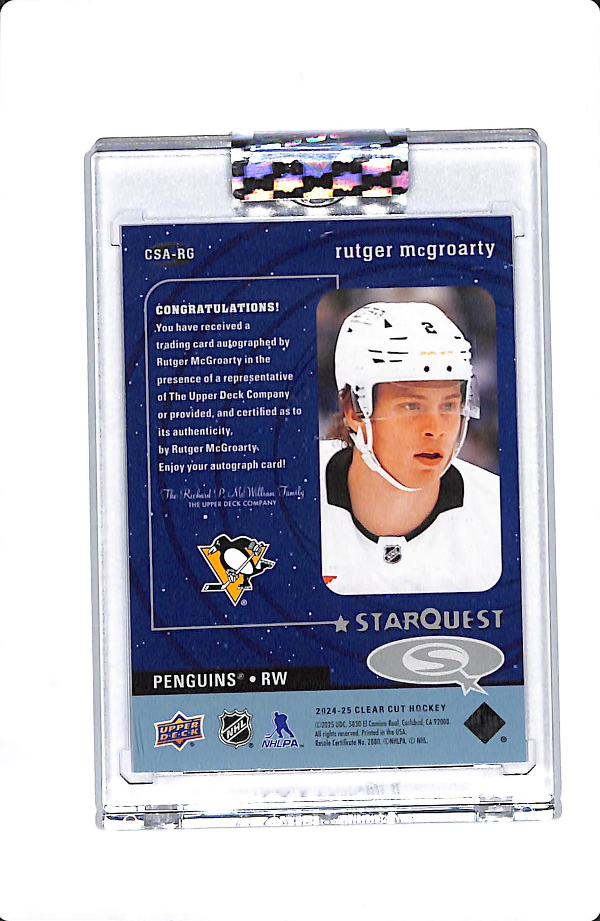 2024-25 UPPER DECK CLEAR CUT RUTGER MCGROARTY STARQUEST ROOKIE AUTO #CSA-RG