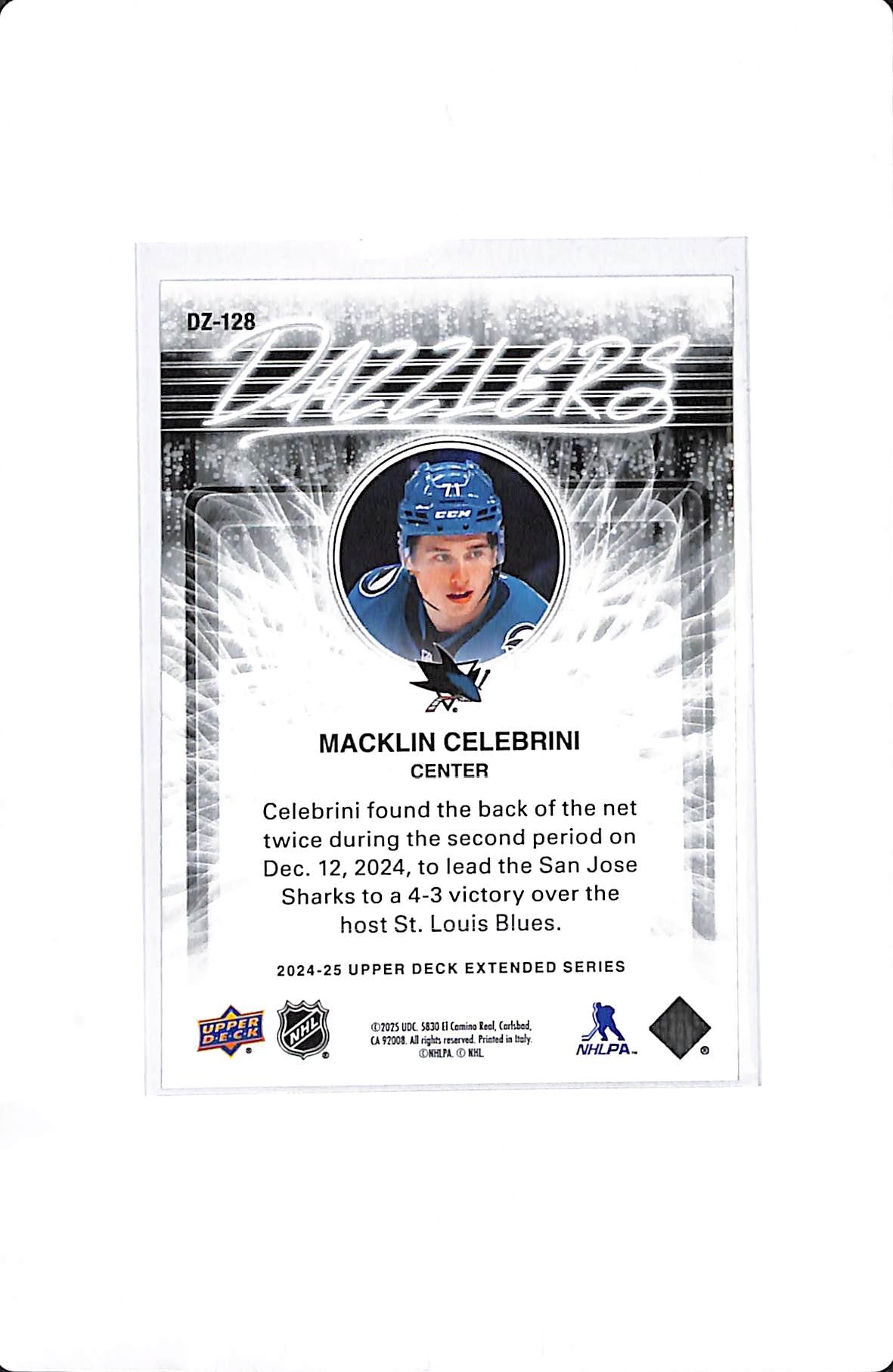 2024-25 UPPER DECK EXTENDED MACKLIN CELEBRINI PINK DAZZLERS ROOKIE #DZ-128